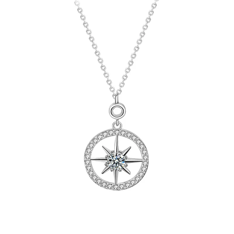 

Long Moissanite Pendant Necklace for Women - 925 Sterling Silver Eight-Pointed Star Statement Jewelry, Boho Chic Chain