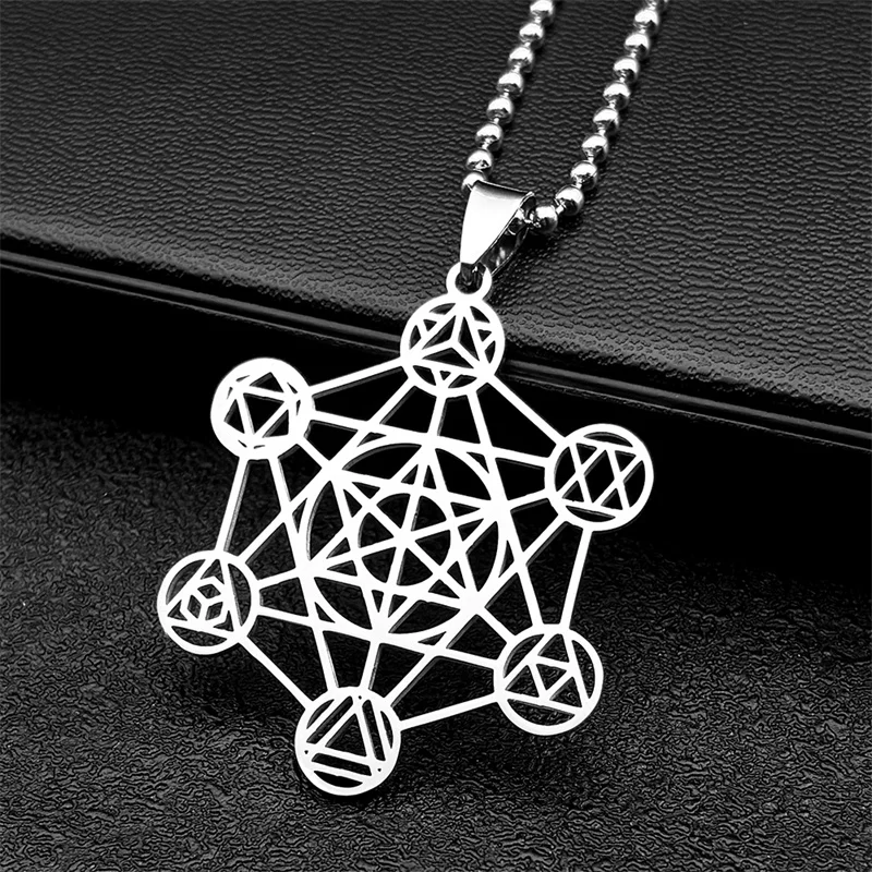 Large Archangel Metatron Cube Geometry Necklace for Women Men Stainless Steel Silver Color Flower of Life Chain Jewelry collar