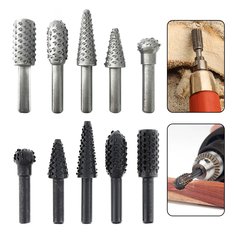 5pc black woodworking wolf tooth stick silver rotary file DIY grinding accessories set electric grinding head tool set