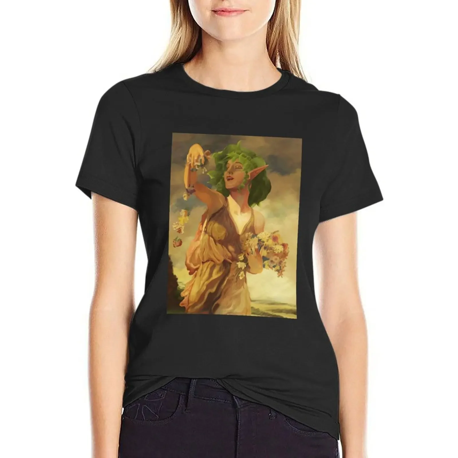 

Juniper with Flowers T-Shirt blacks quick-drying lady clothes Woman clothing