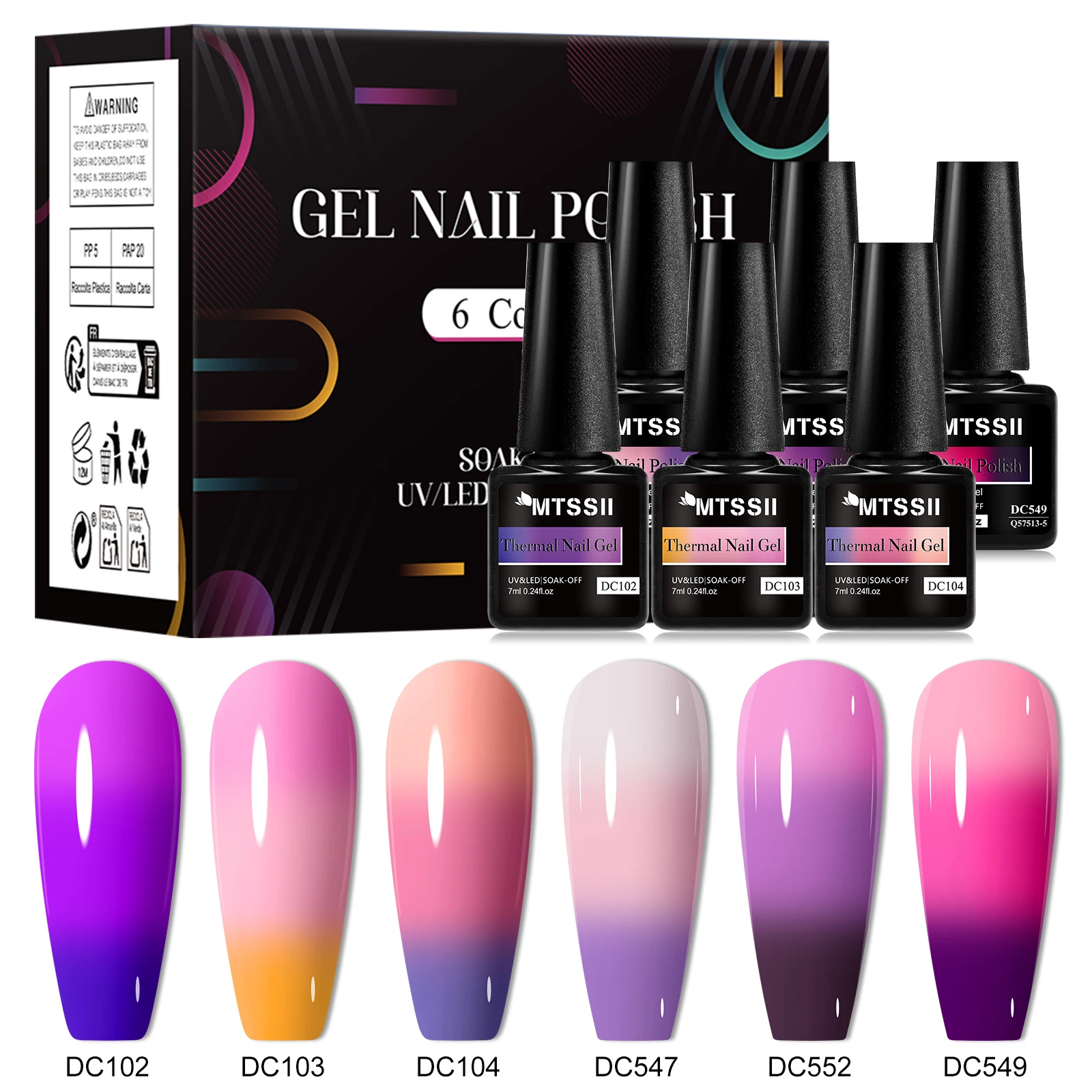 6PCS/SET Blue Pink Thermal Gel Nail Polish 3 Layers Temperature Color Changing Gel Semi Permanent Varnish UV LED Nails Art Gel