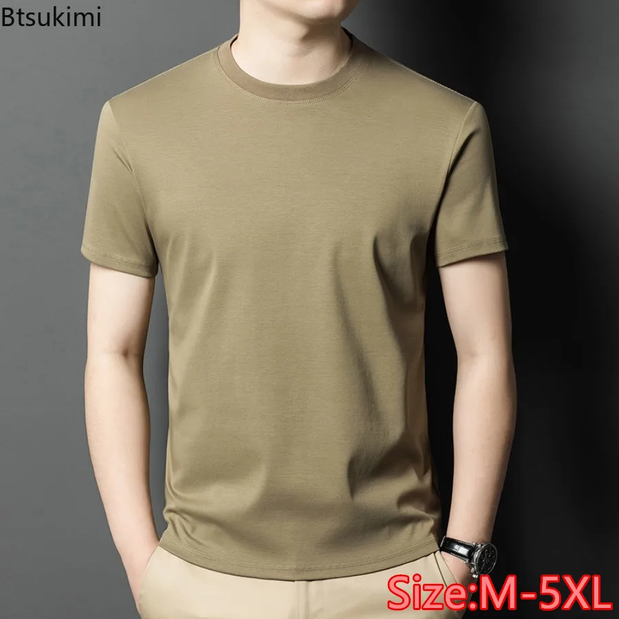 

2024 New Men's Summer Breathable Cotton Short-sleeved T-shirts Fashion Solid O-neck Casual Loose Tops Male Basic Versatile Tees