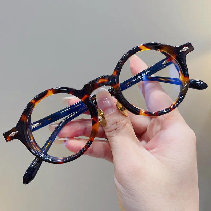 Fashion Style Vintage Round Acetate Glasses Frame Men Women Japanese Brand Design Handmade Eyeglasses Ultralight Eyewear Gafas