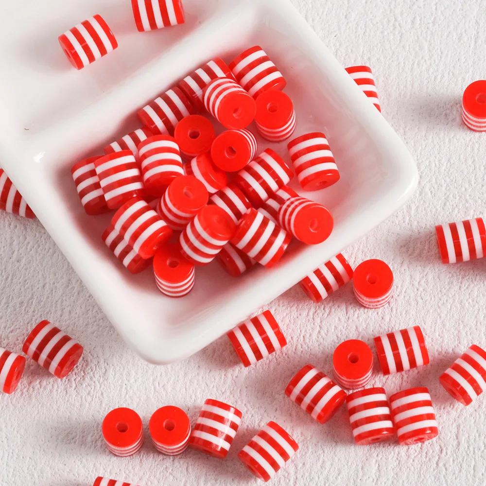 10 قطعة/الوحدة Cuentas de resina de rayas cilíndericas de arcoirris ، abalorios espacadores sueltos الفقرة la fabrication de joyas #5