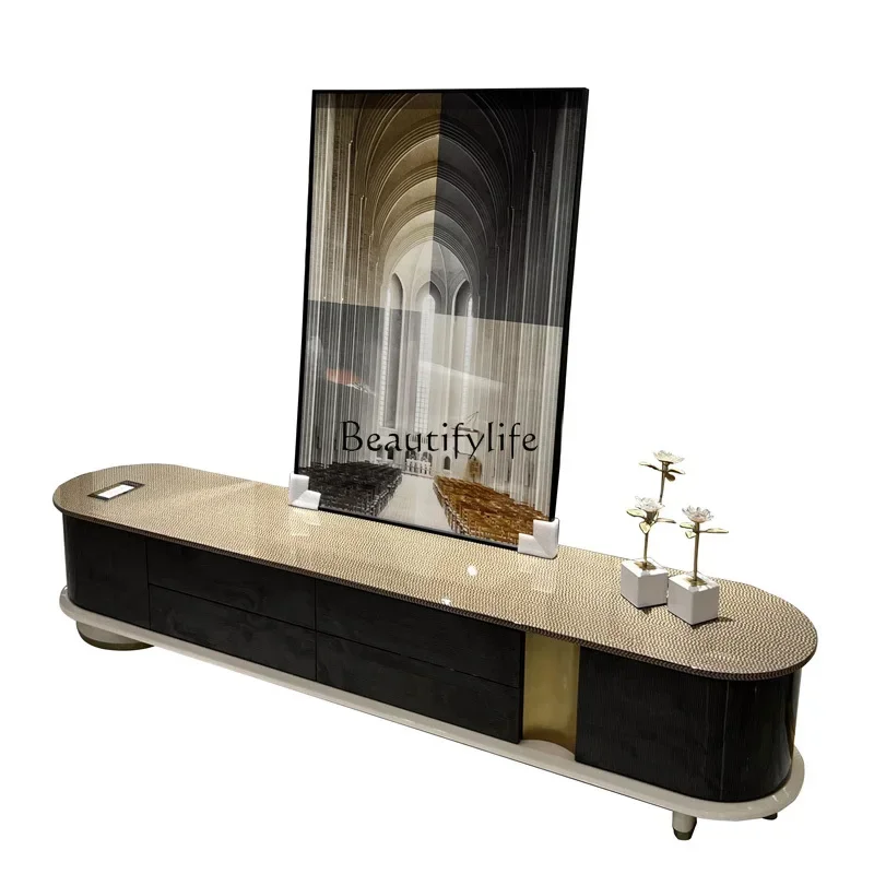 

55Italian light luxury solid wood high-end TV cabinet villa suite living room locker