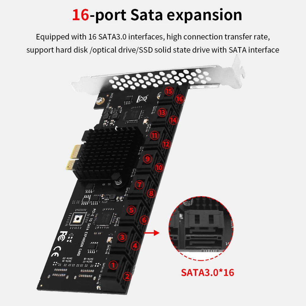 مهايئ بطاقة توسعة PCIE Sata 1X إلى 2/6/10/16 منفذ SATA3.0 PCI-E مهايئ PCI Express مضاعف PCIE3.0 Sata إضافة على البطاقات