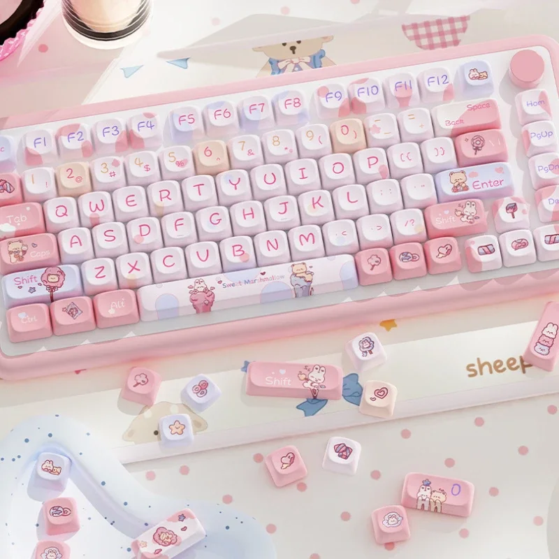 Cute Keyboard Keycaps Girls Pink Key Caps MOA Keycaps Replacement for Mechanical Keyboard Decor Office Home Work 112 120 Keycaps