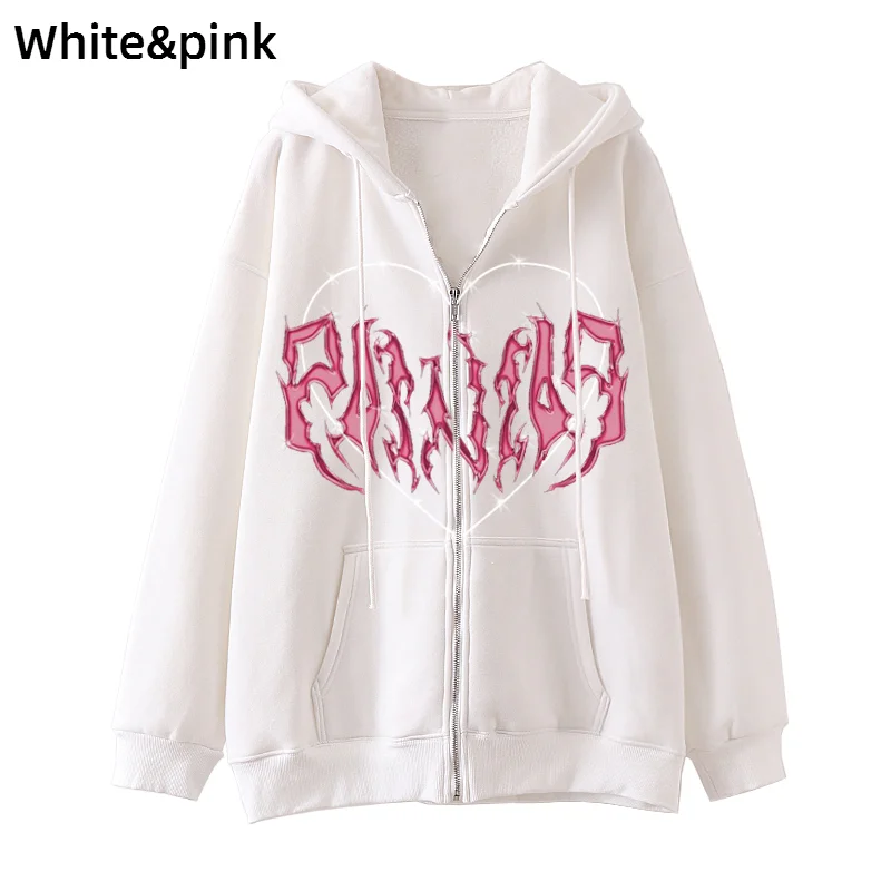 Hoodies Coat Womens Fun Skeleton Butterfly Patchwork Zip Up Hooded Jacket Loose Comfy Oversized Sweatshirt Girls Long Sleeve Top