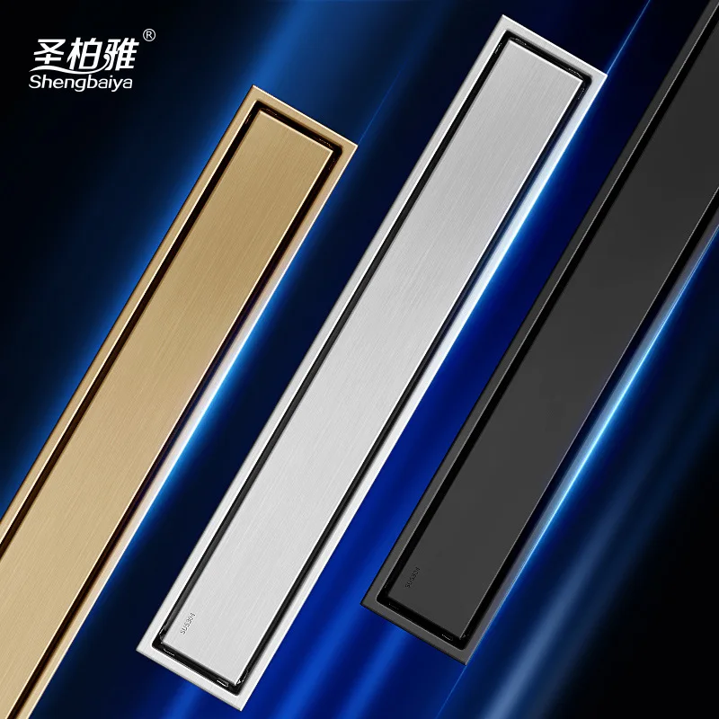 Middle Eastern 304 Stainless Steel Rectangular Concealed Floor Drain -Gold Hidden Extended Floor Drain for Bathroom Odor Control