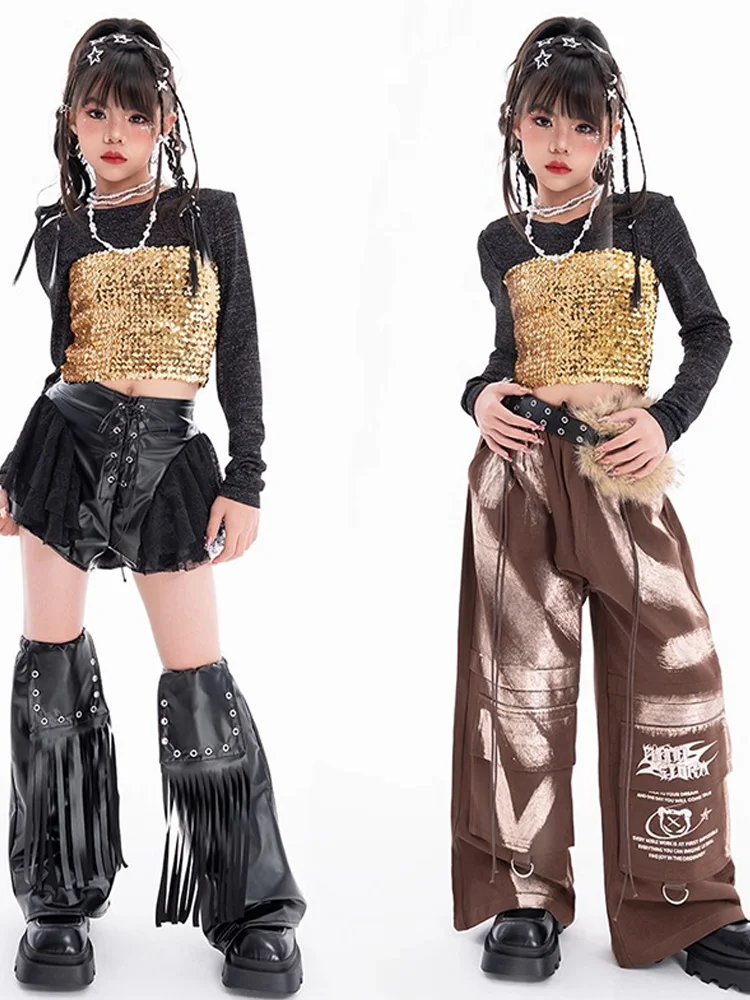 

2025 Girls Group Dance Clothes Kid Jazz Dance Performance Costume Streetwear Outfits Hip Hop Stage Clothes Practice Wear DN21892