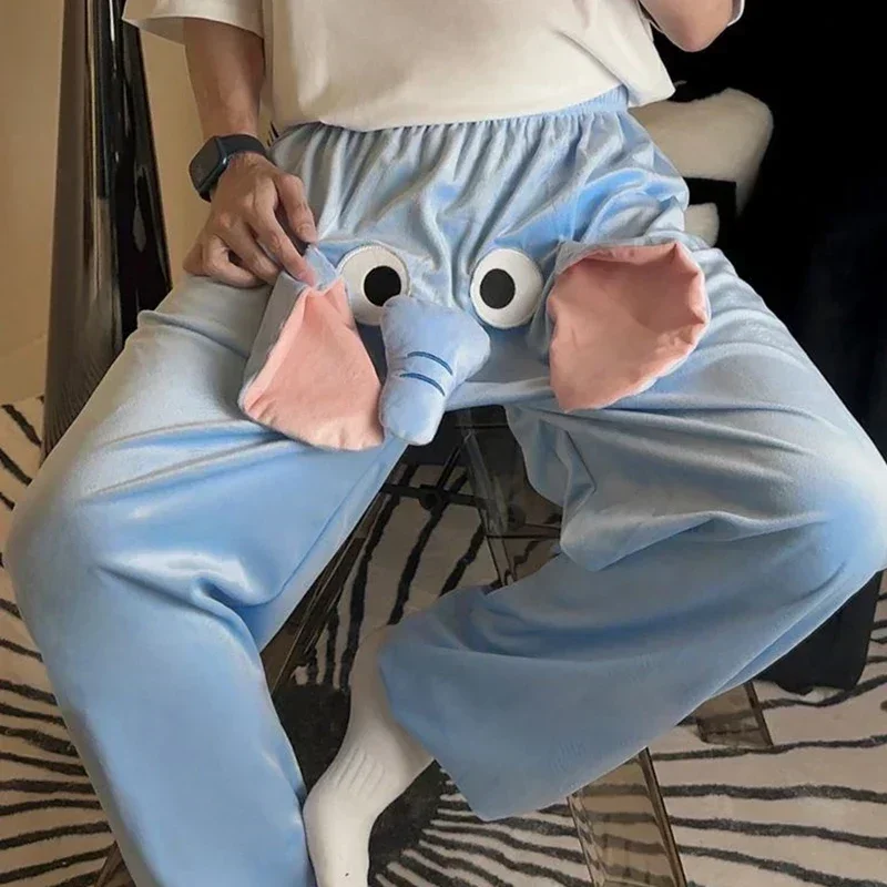 2025 الرجال النساء ربيع الخريف جديد زوجين النوم السراويل لطيف الفيلة السراويل عالية الخصر فضفاضة عادية مستقيم مضحك المنزل السراويل #6