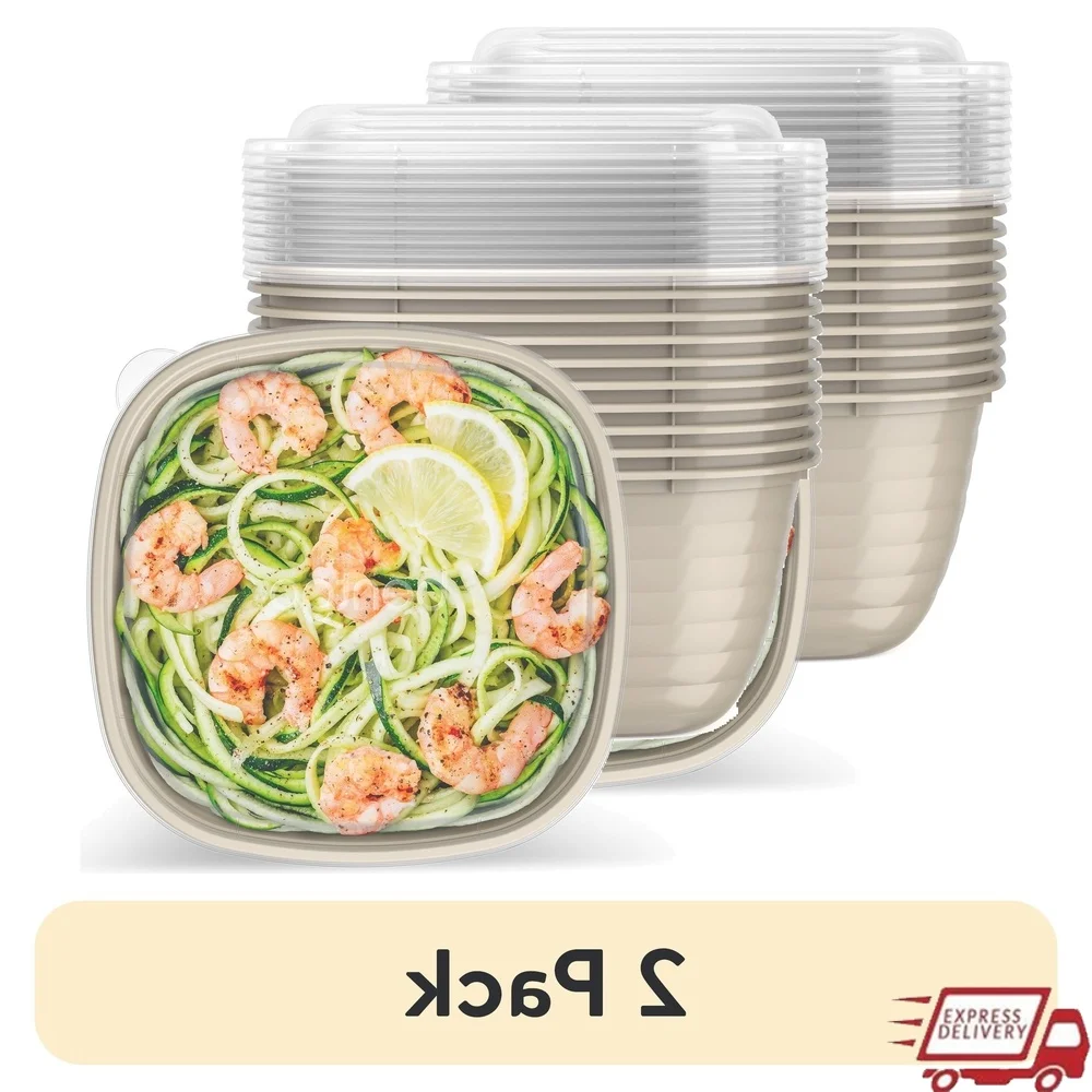 

2 Pack Reusable Meal Prep Containers with Lids Microwave Safe Freezer Safe BPA-Free Portion Control Bowls Easy Storage Home