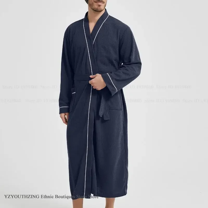 

Весенне-осенний новый мужской длинный халат-кимоно, вафельный халат для пары, одежда для сна, свободная повседневная домашняя одежда, домашняя одежда, пижама