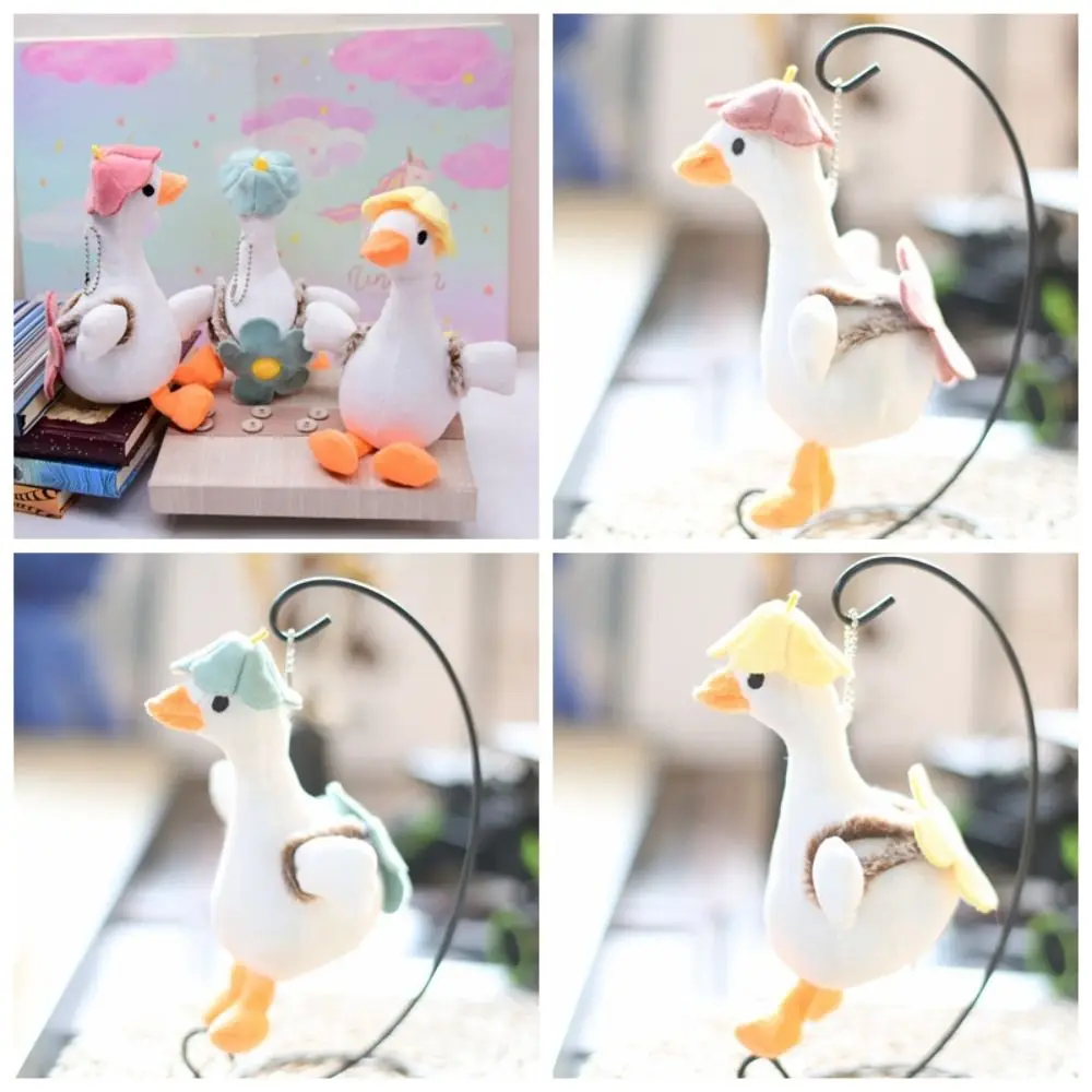 

Flower Big White Goose Key Chain Plush Backpack Charms Cartoon Plush Doll Toy Cartoon Korean Style Plush Animal Pendant