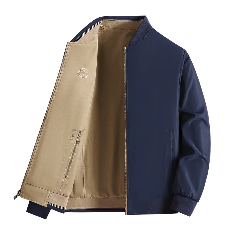 Gorasion 2025 New Men's Spring Autumn Jacket Fashion Solid Color Coat Male Business Casual Stand Collar Overcoats Wear Both Side