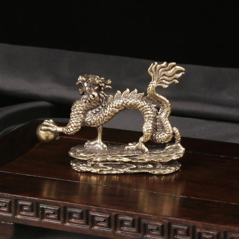 Bronze Dragon Playing with Pearl Desktop Ornament Zodiac Dragon Bronze Sculpture Craft Office Decorative Bronze Artifact