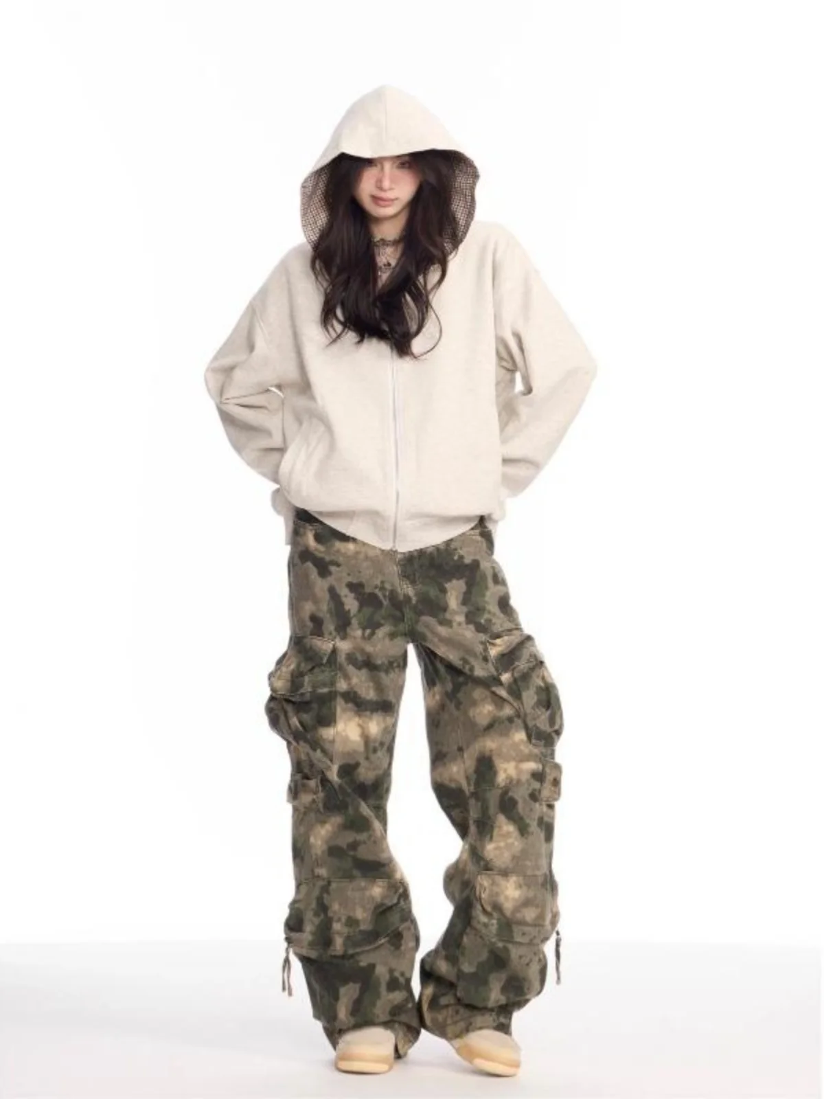 Ретро американские тяжелые камуфляжные свободные брюки Du для мужчин и женщин, рабочая одежда с широкими штанинами, модные джинсы, повседневные брюки