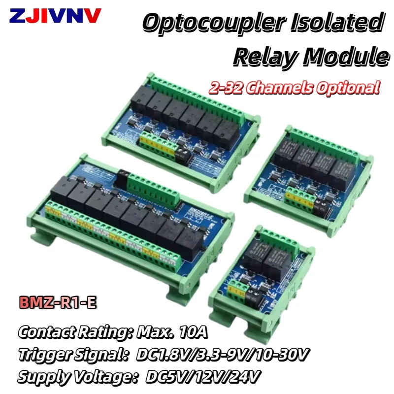 

4-канальный 6-канальный 8-канальный изолированный релейный модуль с оптопарой, 5 В постоянного тока, модуль преобразования сигналов промышленного класса, MCU, ПЛК, карта ввода-вывода BMZR1-E