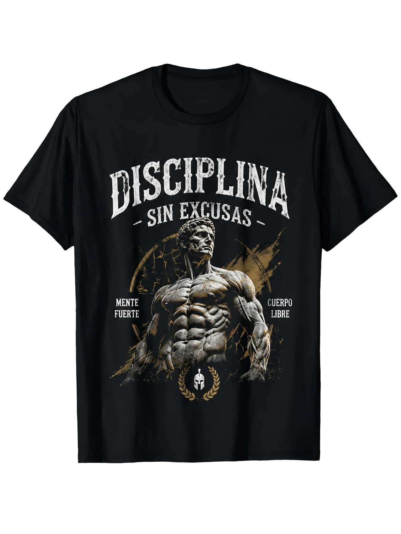 Men'S Muscular Statue and Discipline Slogan Graphic T-Shirt Short Sleeve Crew Neck Casual Streetwear Tee for Gym Daily Wear