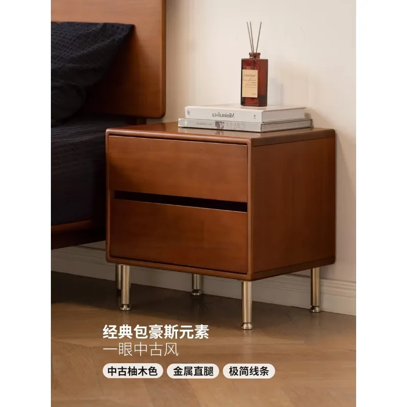 Solid Wood American Vintage Bedside Table, Bauhaus Style Sideboard With Socket Storage Cabinet for Bedroom Home Furniture Decor
