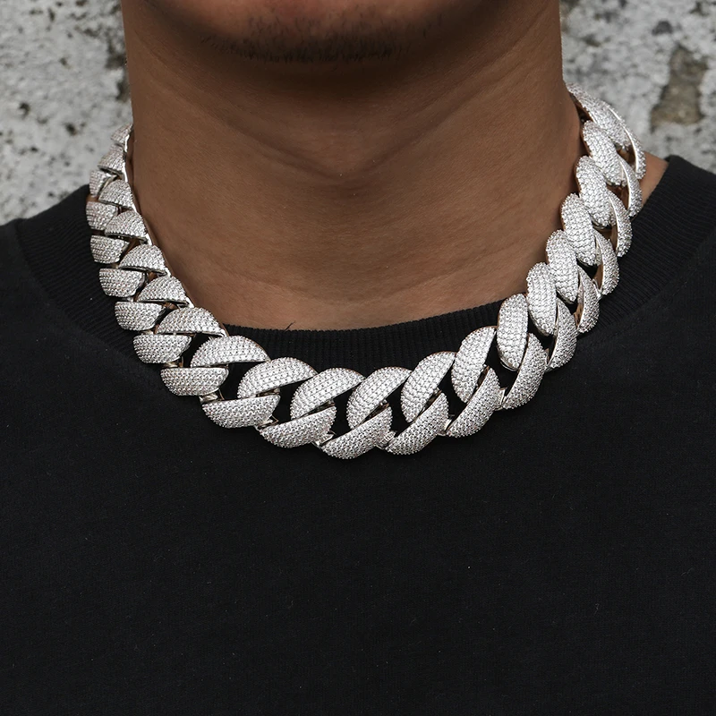 23mm Rows 5 VVS Moissanite Diamond S925 Sterling Silver Lab Grown Si Diamond Iced Out Hip Hop Jewelry Cubana Necklace for Men..