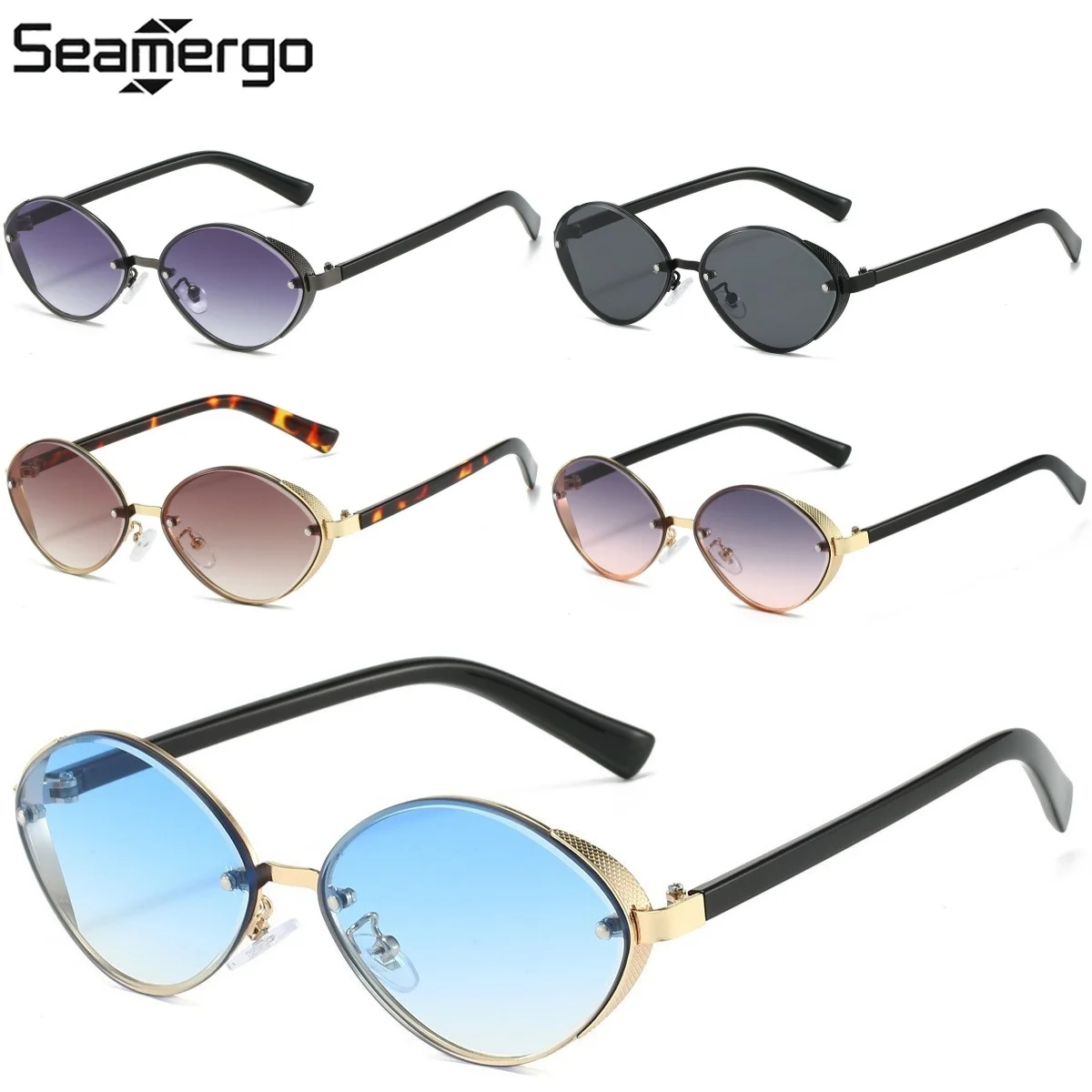 

SEAMERGO Unisex Oval Metal Frame Sunglasses Stylish Retro Cat-Eye Sunglasses Men's Fashion Luxury Outdoor Sun Protection Eyewear