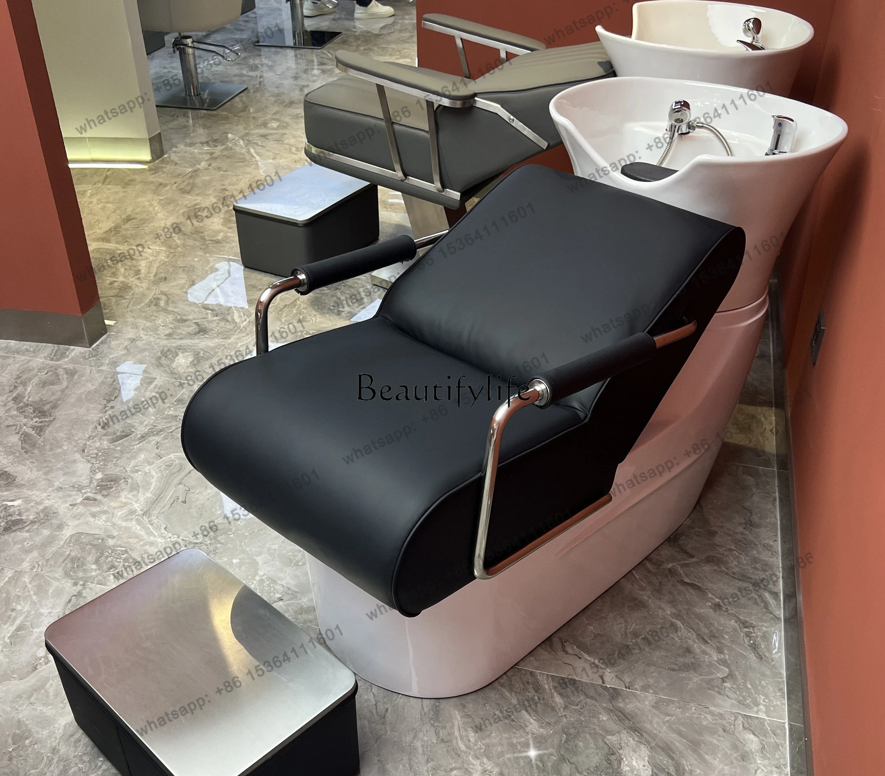 D30Barber Shop Shampoo Flushing Bed Ceramic Basin Lying Half Simple Shampoo Chair