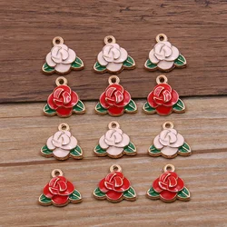 10pcs 17*17mm 2 Color Alloy Metal Drop Oil Valentine's Day Rose Charms Flowers Pendant For DIY Bracelet Necklace Jewelry Making