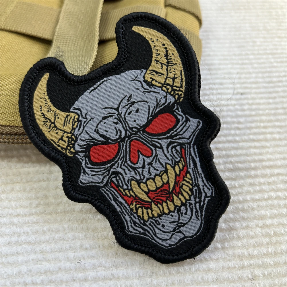 Evil Ghost Tactical Patch Military Mask Monster Samurai Morale Badge Armband Hannya Weave Hook&Loop Patches Backpack Stickers