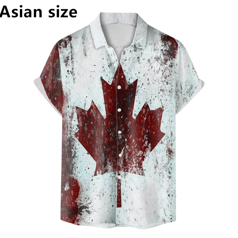 

3D Print Canada Flag Men Shirt 2025 New Fashion Beach Summer Male Shirt Lapel Buttoned Short Sleeved Tops Oversized Blouses