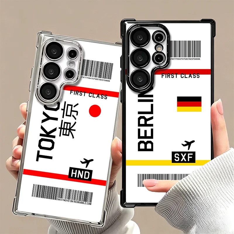 Travel Air Ticket Label Soft Phone Case For Samsung Galaxy S26 Ultra S25 Edge S24 FE S23 Plus S22 S21 + S20 Plating Anti-Fall Fu