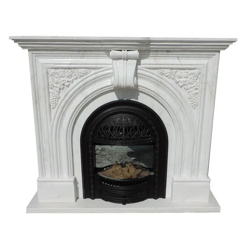 Stone carved marble fireplace decoration white jade European style French fireplace villa interior arch natural stone