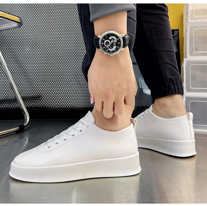 Spring Man Leather Sneakers Round Toe Breathable Low Top Casual Male Flats