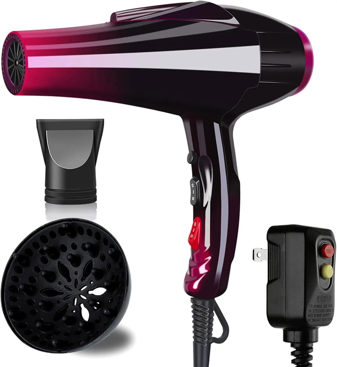 3500W Professional Salon Ionic Hair Dryer with AC Motor, 3 Heat Settings, 2 Speeds, Cool Shot, Tourmaline Ceramic, Attachments