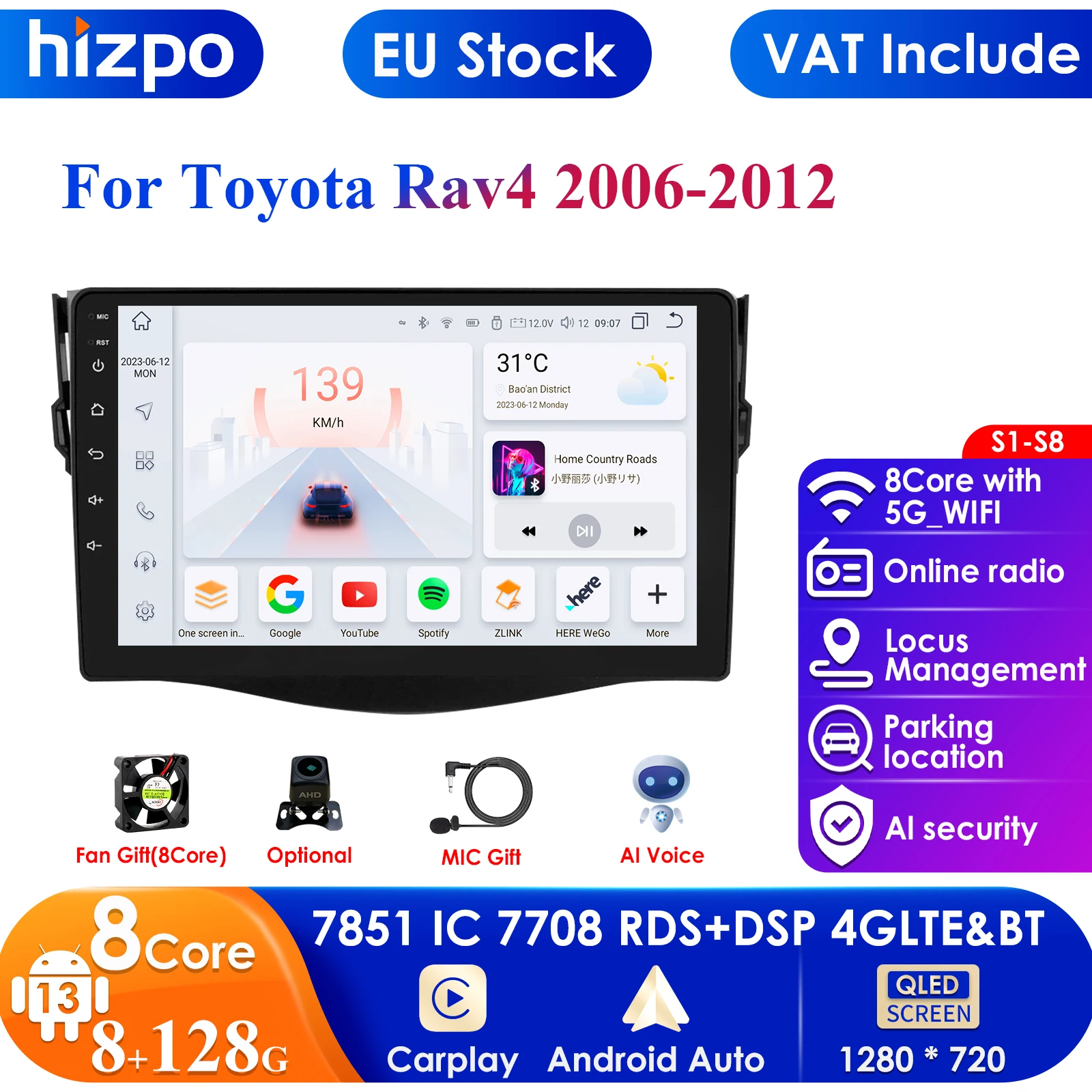 4G Car Android Gps Navigation Player for Toyota RAV4 Rav 4 2006 2007 2008 2010 2011 2012 2DIN AutoRadio Multimedia Stereo Audio