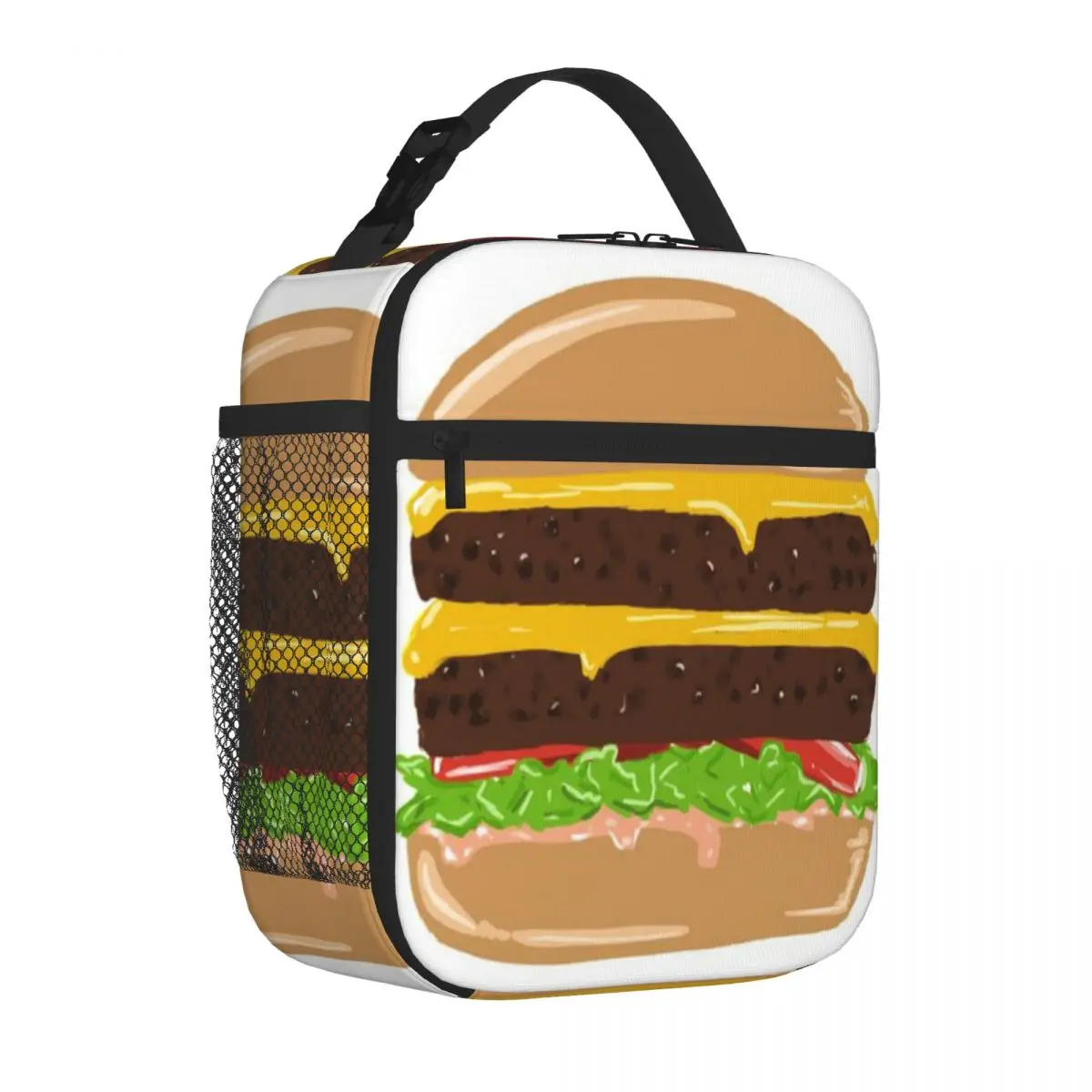 Hot Sale Tasty Double Cheeseburger Double Deck Lunch Tote Family Picnic Work Lunch Bag