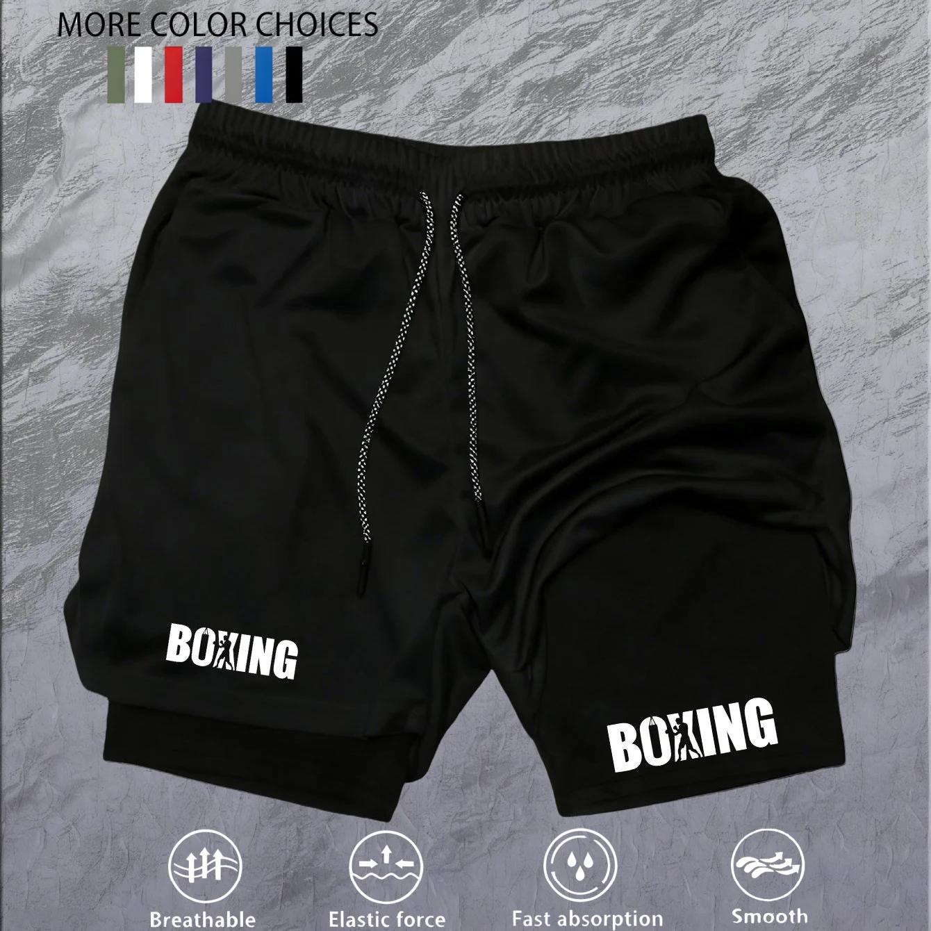 Men's Running Shorts Quick-drying Fitness Black Double Layer Shorts Men New Sport Workout Training Bodybuilding Short Pants