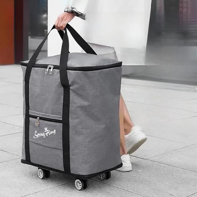 

Большая вместительная сумка на колесах, портативная дорожная сумка с гладкими колесами, сумка-тележка для студенческого общежития, сумка на колесиках для отдыха с мягкой ручкой