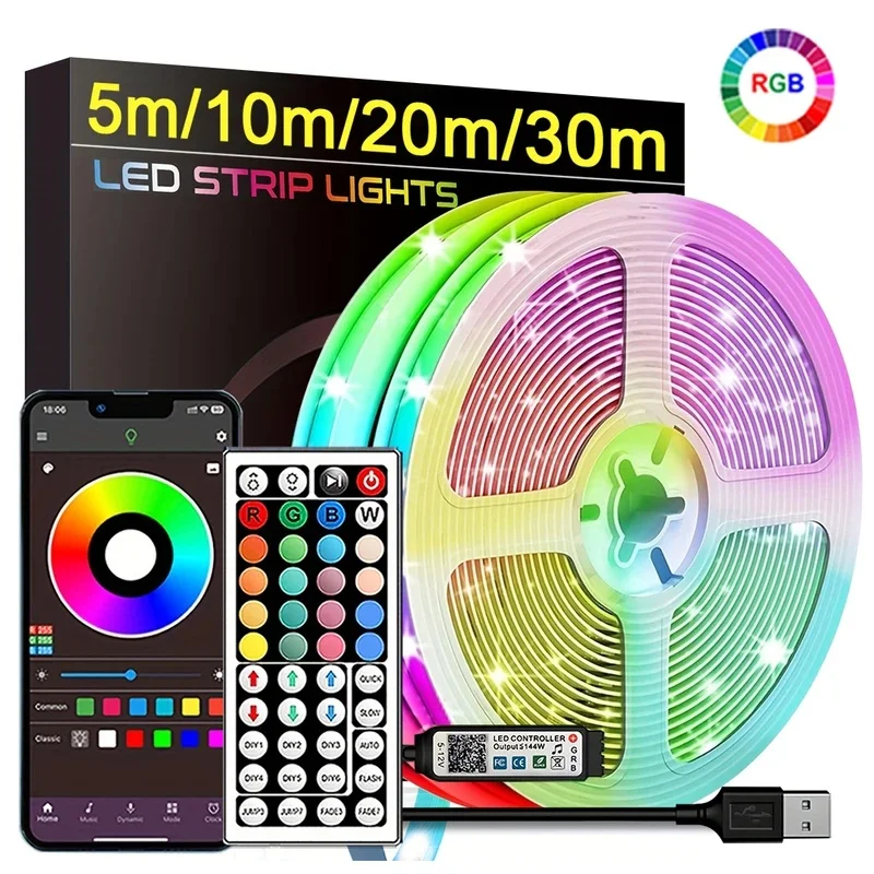 RGB Led Strip Lights 5m 10m 20m 30m Led Room Light with APP Control Flexible Ribbon Luces Led Tape Room Bedroom Decoration