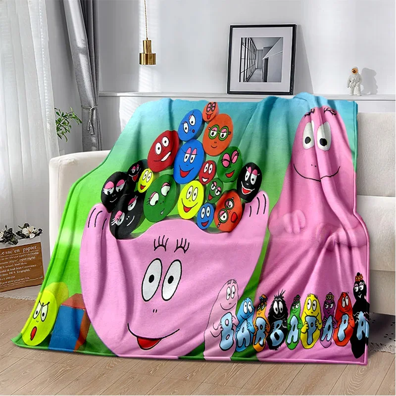 L-Les Barbapapa Cute Anime Cartoon Blanket,Soft Throw Blanket for Home Bedroom Bed Sofa Picnic Travel Office Cover Blanket Kids