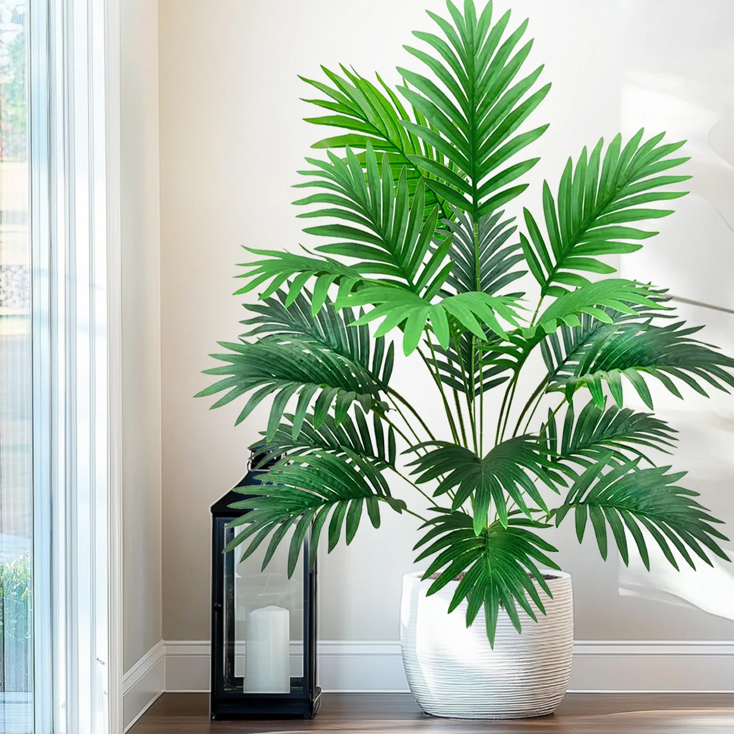 60-120cm Large Artificial Palm Tree Tropical Fake Plant Green Plastic Palm Leaf Branches Suitable for Home Garden Decoration