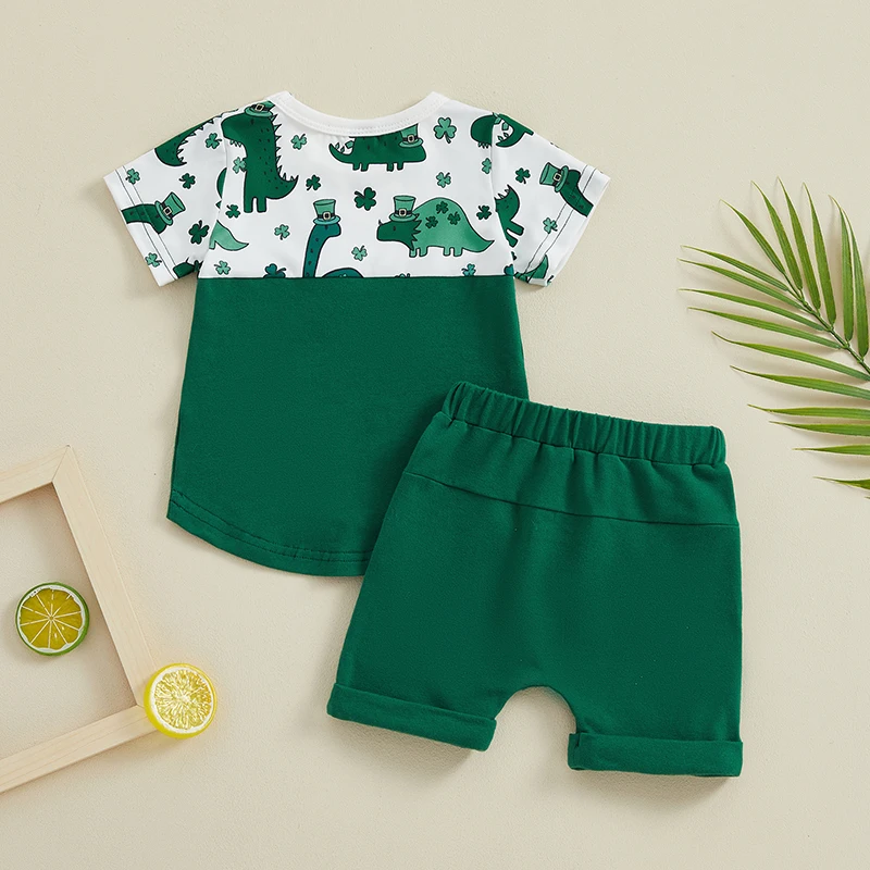 

Boys St Patrick s Day Outfit Set Short Sleeve Shamrock Print T-Shirt and Green Shorts Set for Toddler Boys