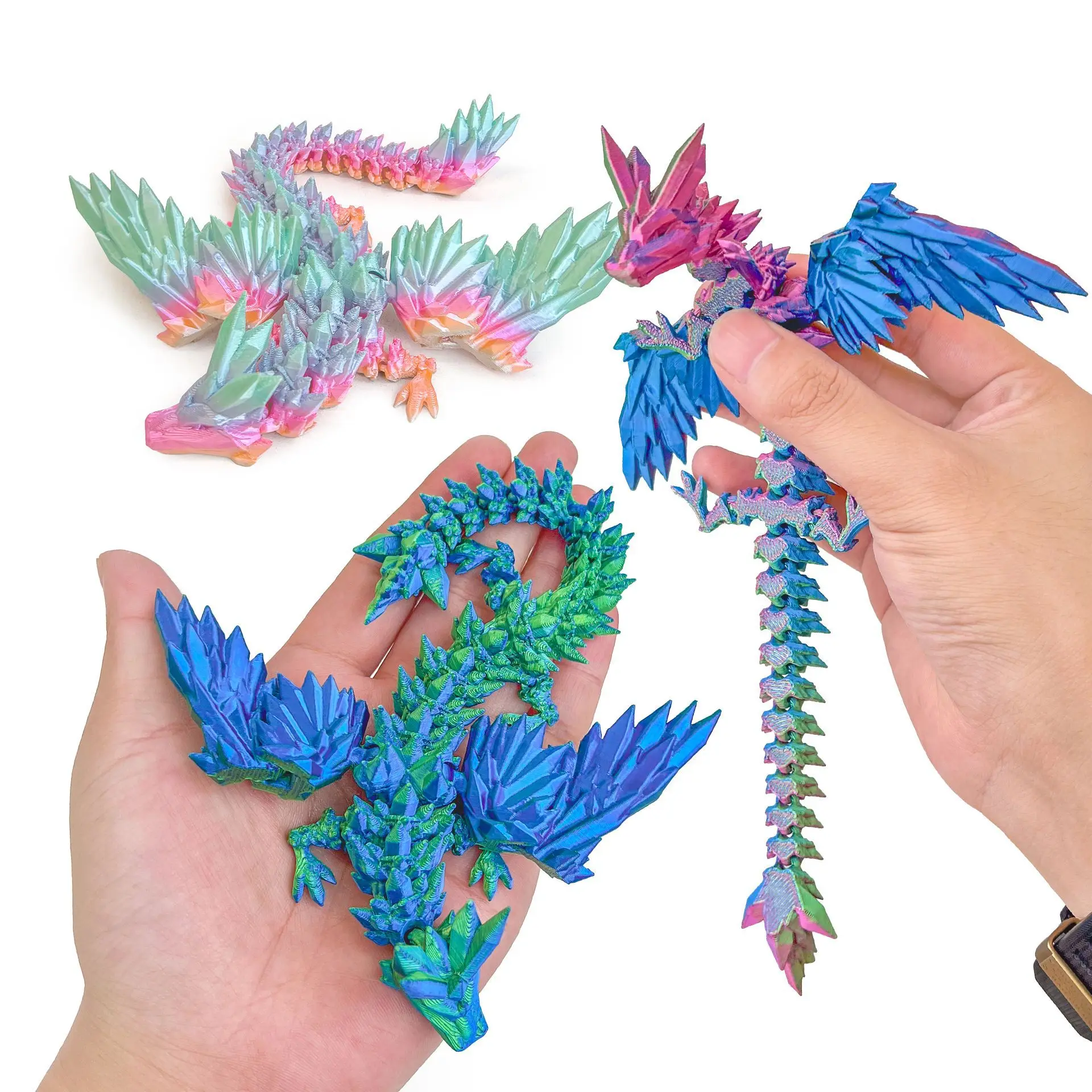 Impresión 3D de 23cm con alas, dragón de cristal, piedras preciosas, articulación de dragón, simulación móvil, dragón volador, juguete creativo, adornos de decoración