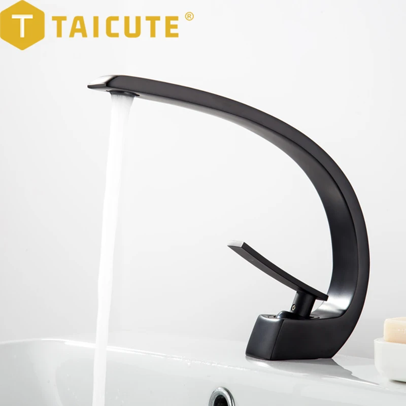 TAICUTE Fashion Basin Faucets Bathroom Mixer Black Sink Faucet Cold Hot Water Tap Hotel Toilet WC Hardware Accessories