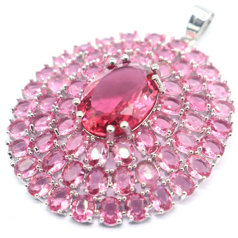 Buy 6 Get 1 Free 56x40mm Big Gemstone 15.85g Pink Tourmaline Women Dating Silver Pendant