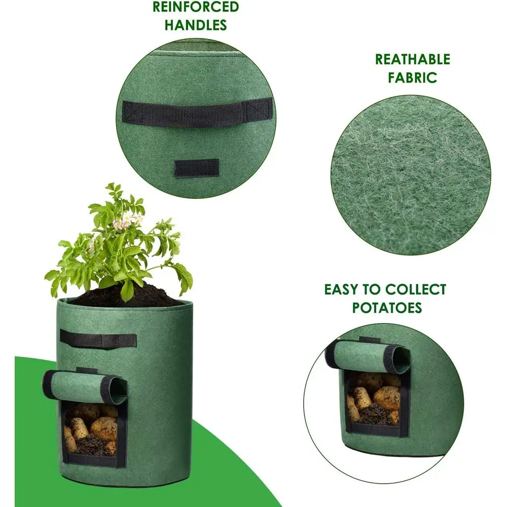 5 Pack 10 Gallon Potato Grow Bags, Garden Planting Growing Bag with lap, Double Layer Breathable Nonwoven Cloth or Potatoes/Plan