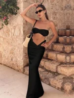 Ruched Bandeau Swimsuit Strapless 3 Piece White Bubble Bikini Sets White High-Cut Maxi Skirt Swimswear Luxury Beach Outfit K264 - Image 5