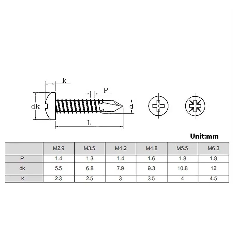 5-20Pcs M3.5 M3.9 M4.2 M4.8 M5.5 M6.3 410 Stainless Steel Phillips Pan Head Self-Drilling Tapping Screws Drilling Screws