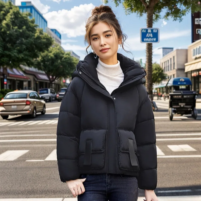 2024 Fashion New Women\'s Parkas Winter Hooded Short Long Sleeve Down Cotton Jackets Female Loose Overcoat Outwear Ladies Coat