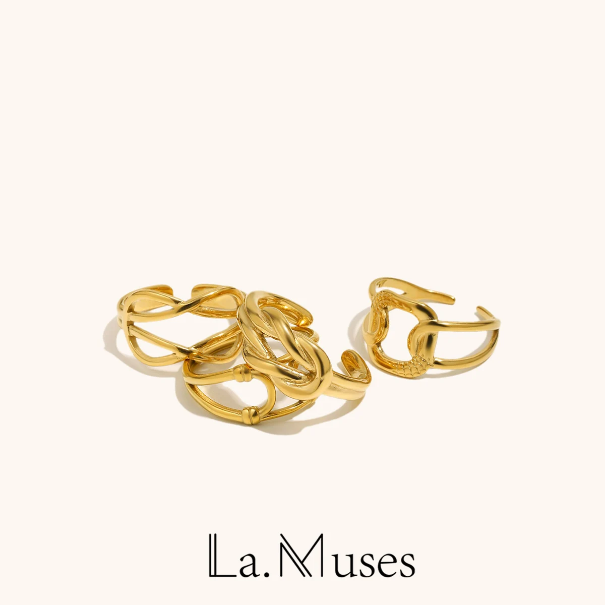 La. Anillo Abierto de Acero Inoxidable con Nudos de la Línea Muses para Mujer, Chapado en Oro PVD, Accesorios de Joyería de Moda